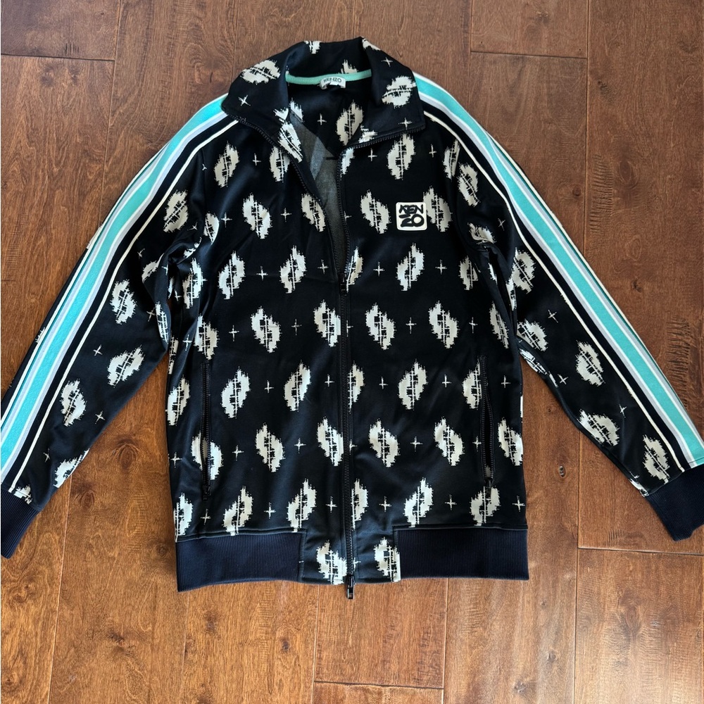 Kenzo Black and White Patterned Jacket with Teal Accents & Pants